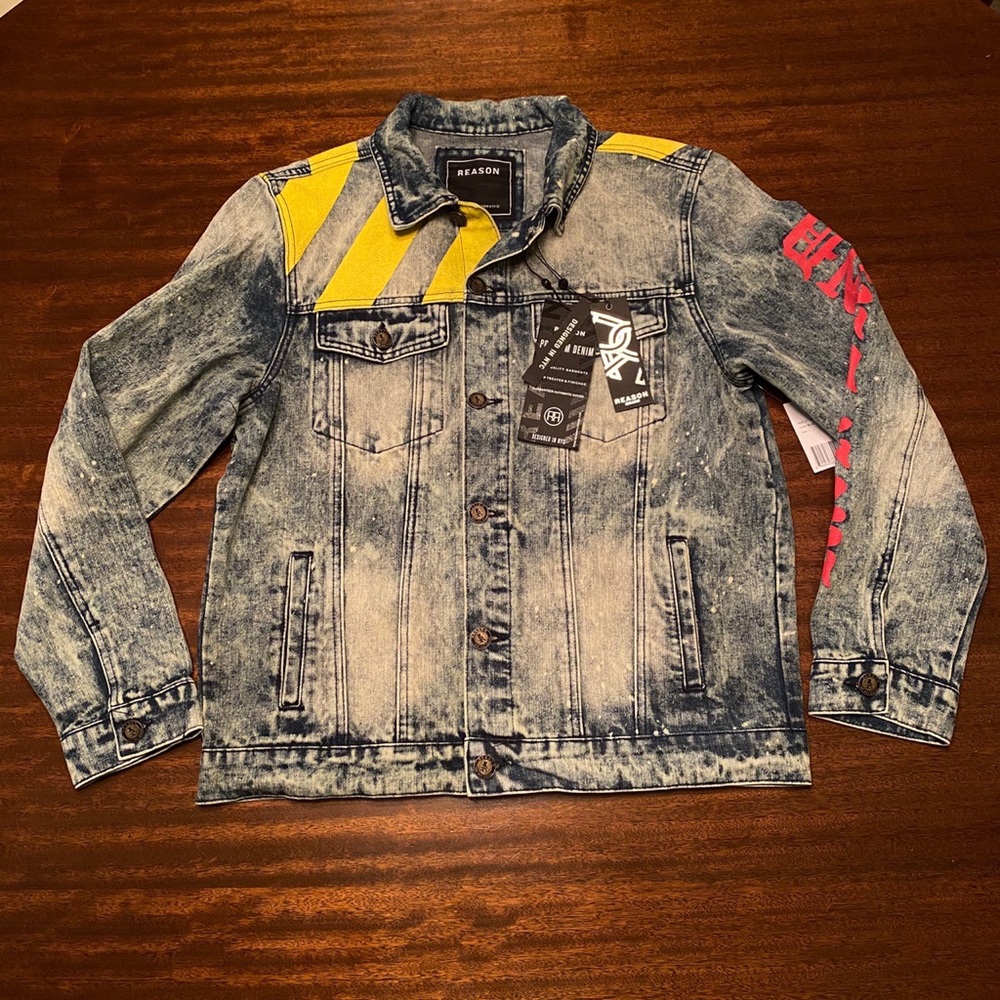 Brand NWT Reason NY Distressed Denim Jacket